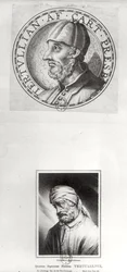 Zwei Porträts von Quintus Septimus Florens Tertullianus (um 160-um 220) bekannt als Tertullian